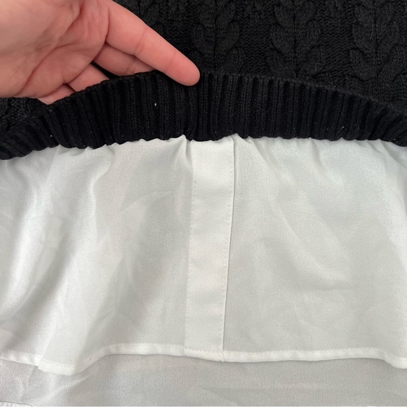 ELLE Layered Cable Knit Sweater Black White Size Small - Picture 4 of 7